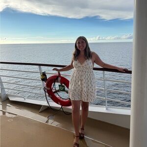 Elegant White and Gold Women's Boho Dress One Size (Fits Medium)